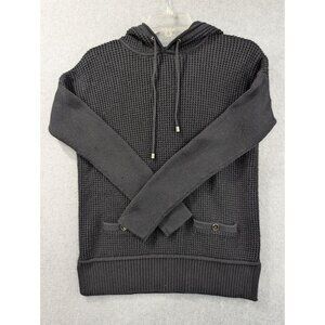 Banana Republic Black Waffle Knit Hoodie Sweater M Cotton Nylon & Rabbit Hair